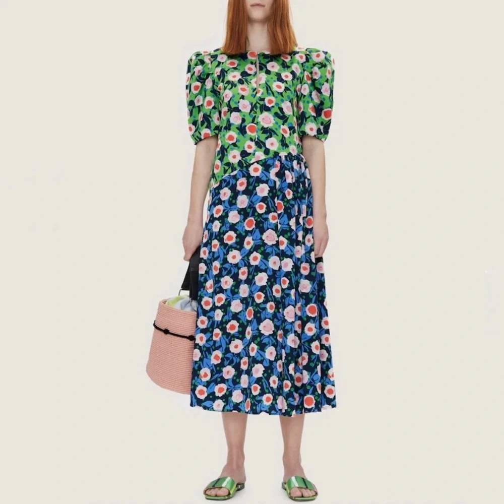 Stine Goya Kori Marketplace Midi Dress Puff Sleeve Size Medium - Picture 4 of 12
